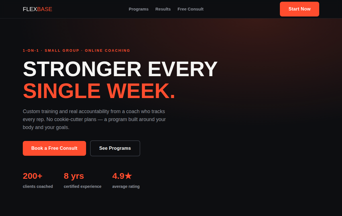 FlexBase personal trainer website template preview
