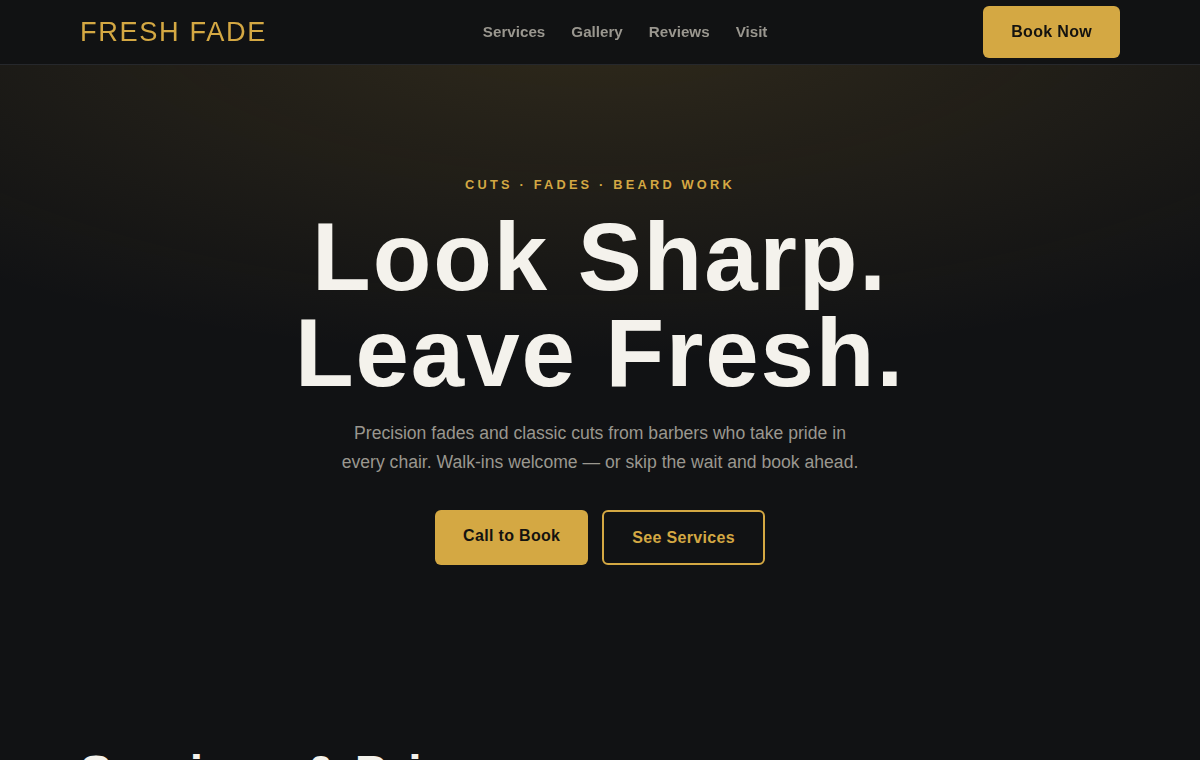 Fresh Fade barbershop website template preview