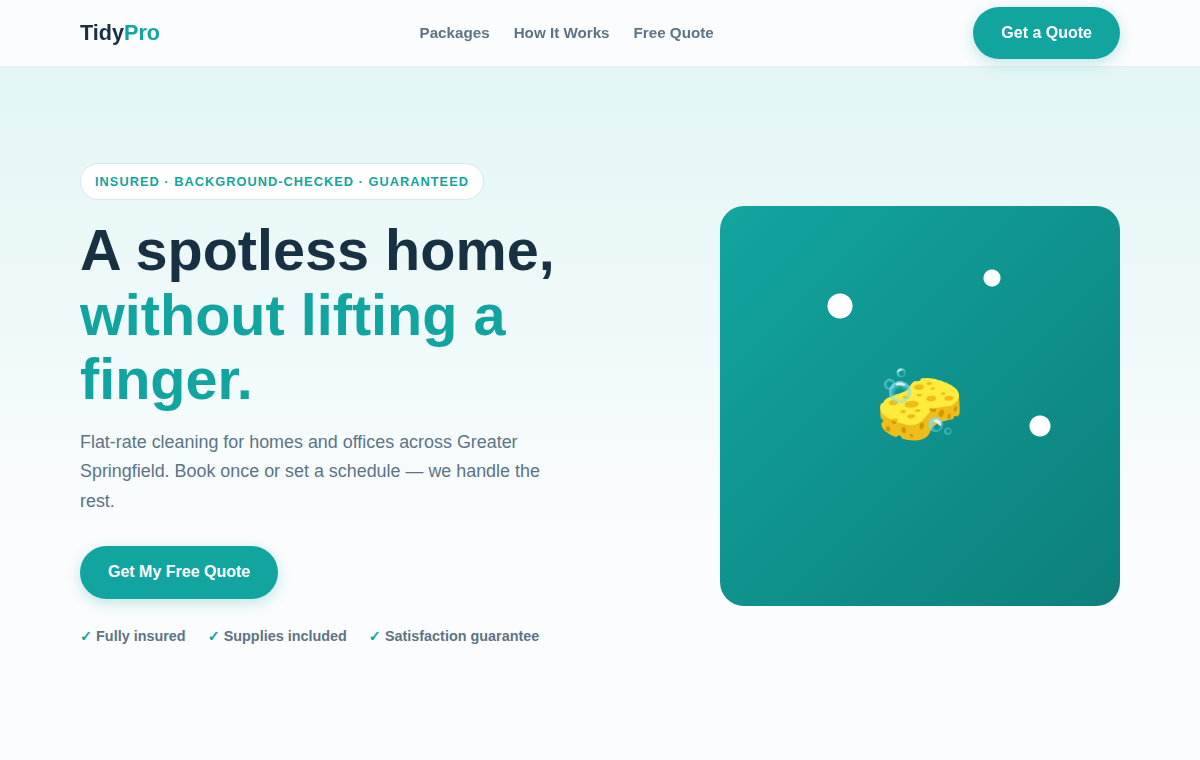TidyPro cleaning service website template preview